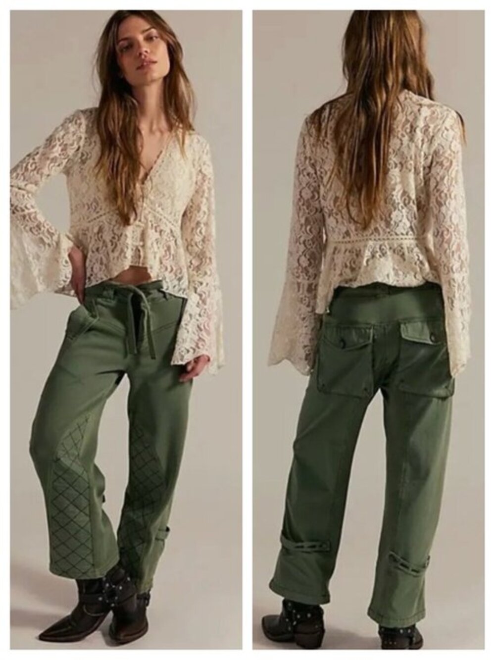 We The Free Free People Safari Sun Cropped Pants 12 Keepsake Clover Green